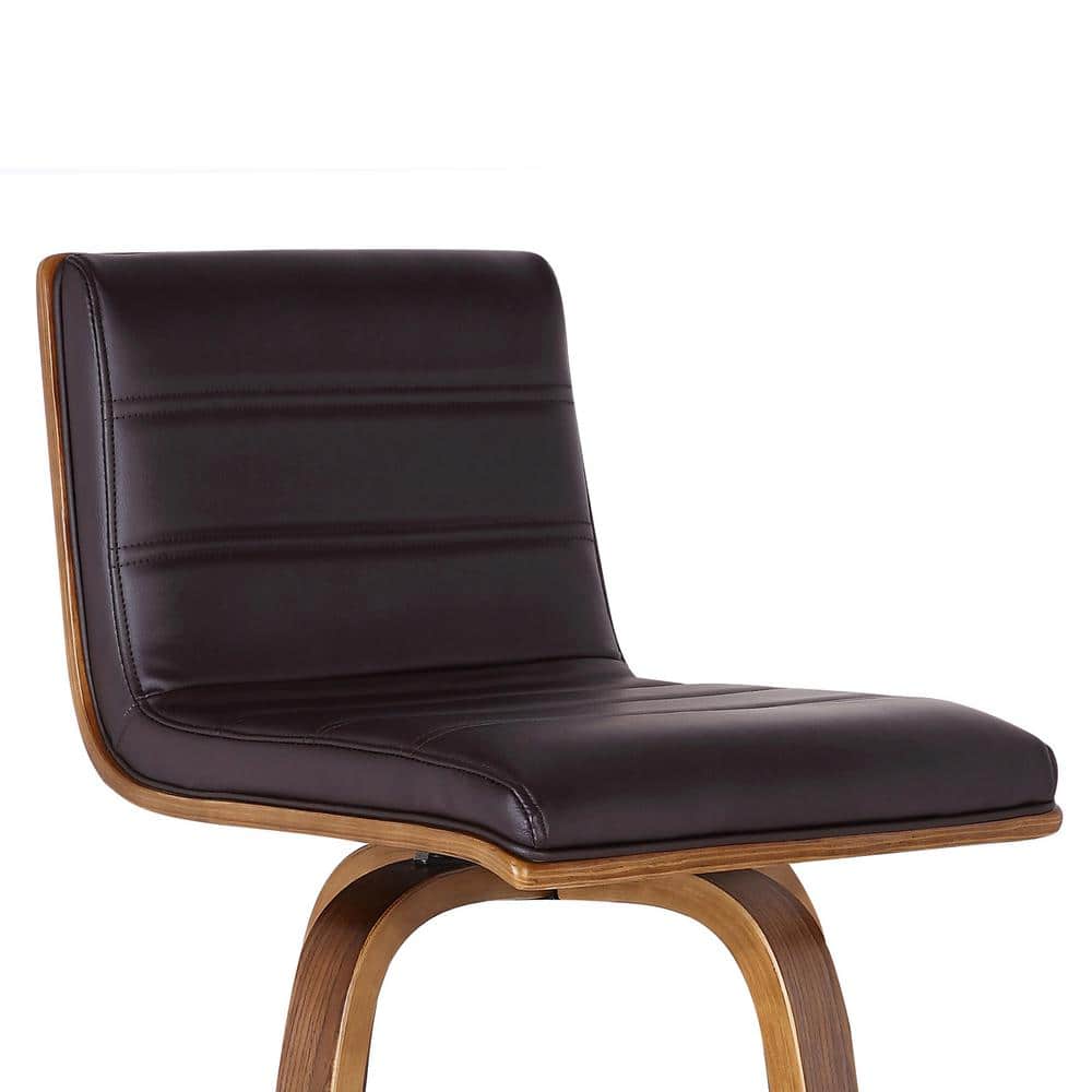 Vienna Contemporary Swivel Bar Stool in Walnut & Brown Leather