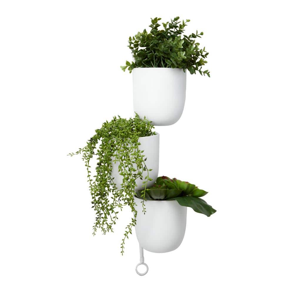 The Novogratz Layered White Metal Wall Planter, 12" x 25"