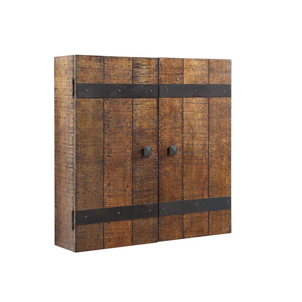 Rustic Oak Solid Wood Dartboard Cabinet Set with Bristle Board