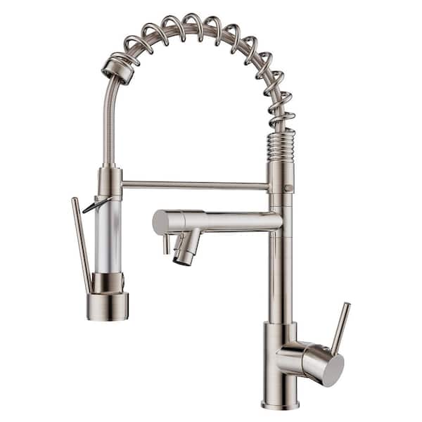 Single Handle Pull Out Sprayer Kitchen Faucet Deckplate Not Included in Brushed Nickel