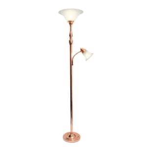 71 in. 2 Light Mother Daughter Rose Gold Floor Lamp with White Marble Glass Shade