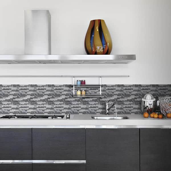 Take Home Tile Sample - Waves of Grey/Silver 4.75 in. x 4.5 in. Interlocking Glossy Glass/Metal Mosaic
