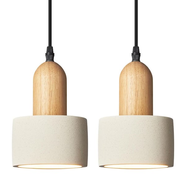 Modern Cement 2 light Pendant Lights White Chandelier Wooden Ceiling Lamps for Kitchen Island Bedroom Dining Room bar