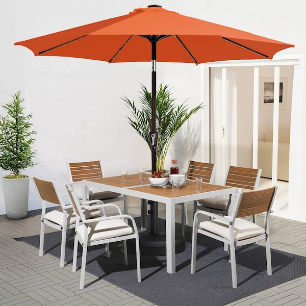 9 ft. Market Solar LED Lighted Tilt Patio Umbrella Outdoor Steel Umbrella in Pumpkin