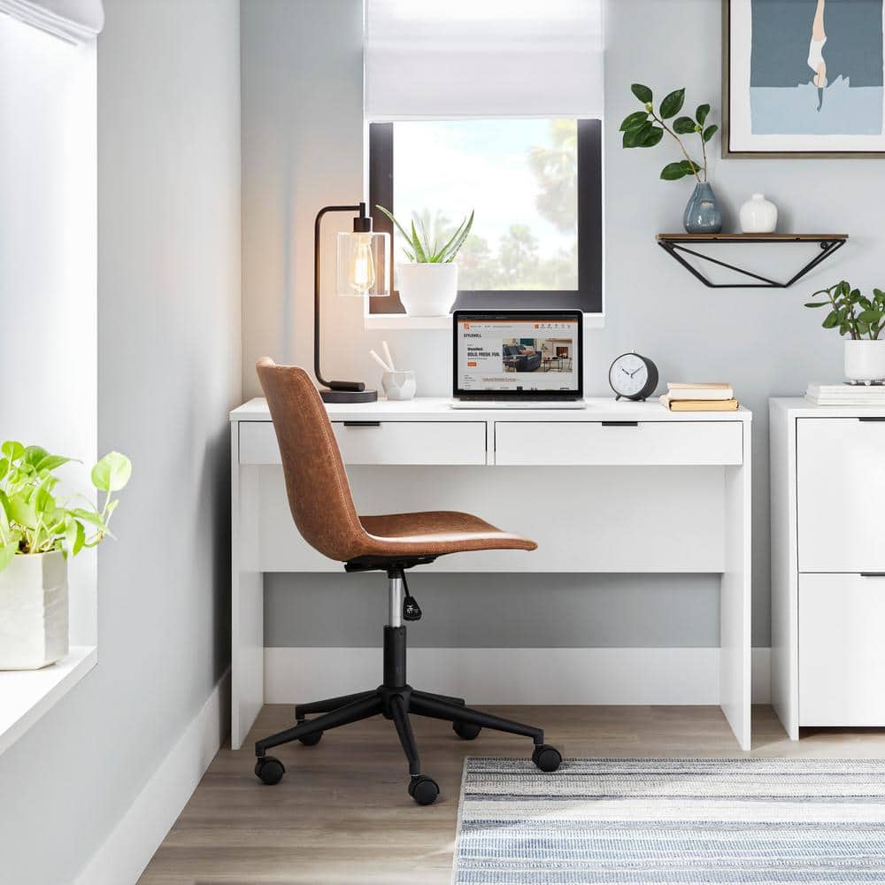 StyleWell Bromley 46 in. Rectangular White 2Drawer Writing Desk WEHR