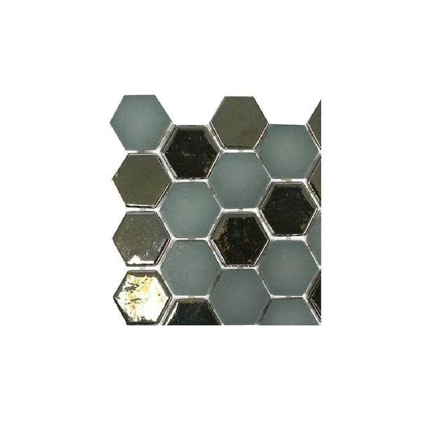 Take Home Tile Sample - 2 in. Hexagon Green 4 in. x 4 in. Gloss and Matte Glass Mosaic Wall Tile Sample