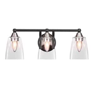 Madison 7 in. 3-Light Bath Bar, Matte Black and Brushed Nickel, Square Clear Bubble Glass Vanity Light
