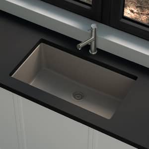 Stonehaven 33 in. Undermount Single Bowl Taupe Ice Granite Composite Kitchen Sink with Taupe Strainer