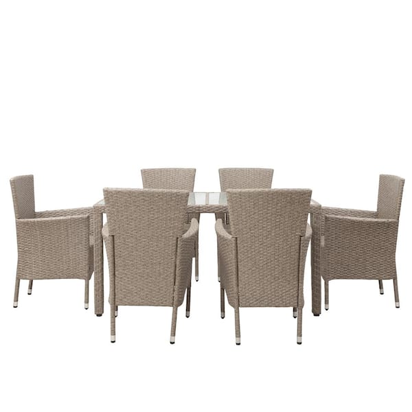 ATHMILE 7-Piece Gray Glass Top Table Set (Seats 6)