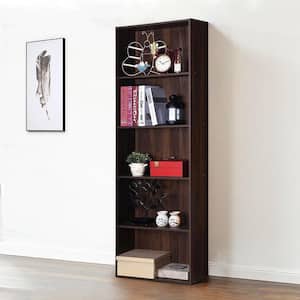 67 in. Brown 5-Shelf Standard Bookcase with Adjustable Shelves