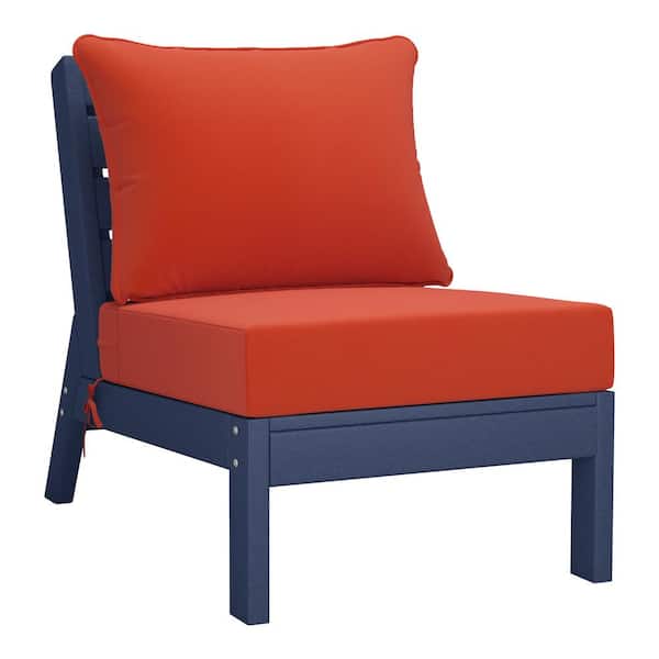 Westin Outdoor Birchwood Outdoor Patio Deep Seating HDPE Armless Lounge Chair in Navy Blue with Orange Cushions