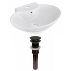 Traditional in White Ceramic Oval Vessel Sink with Overflow Drain Included