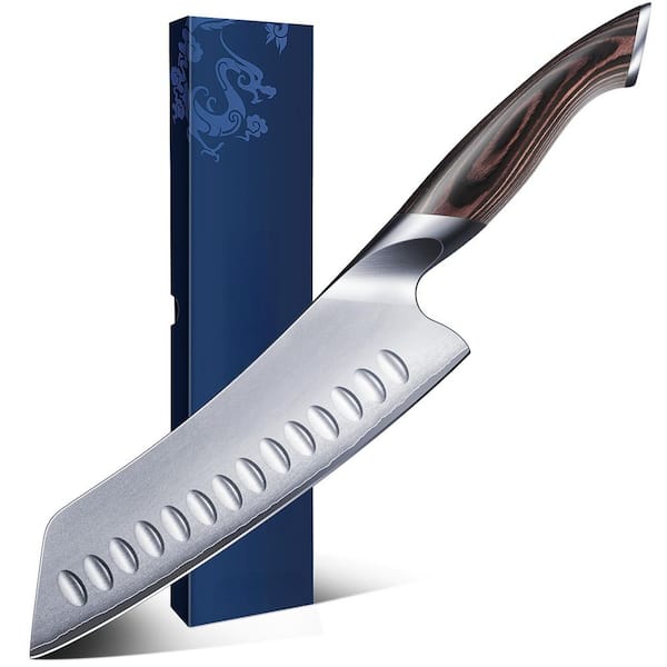 7 in. Tang Japanese Chef Knife, Ultra-Sharp High Carbon Steel Kitchen Knife, Santoku Knives with Pakkawood Handle