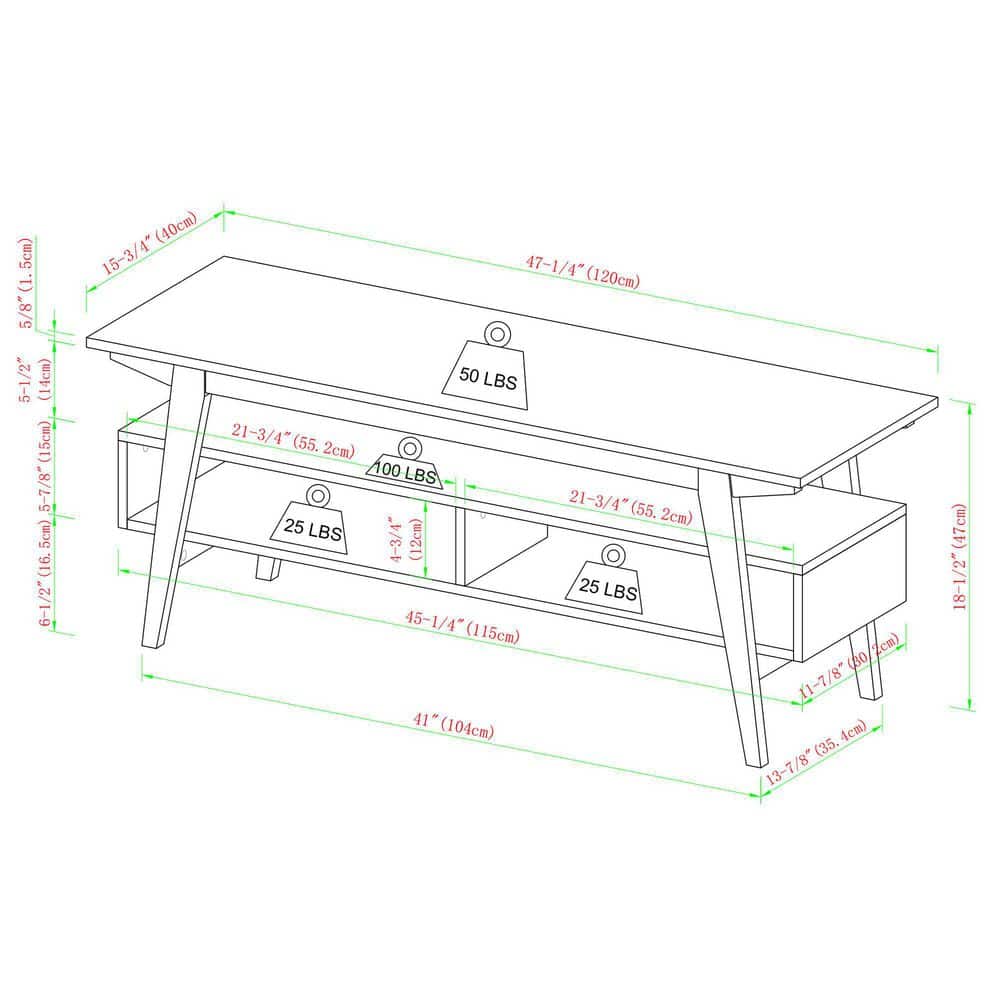 Black Solid Wood Japandi TV Stand with Open Shelving, 47 Inch