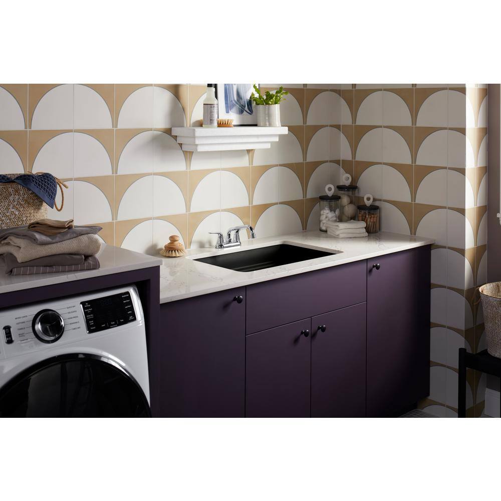 Matte Black Stone Undermount Utility Sink with Accessories