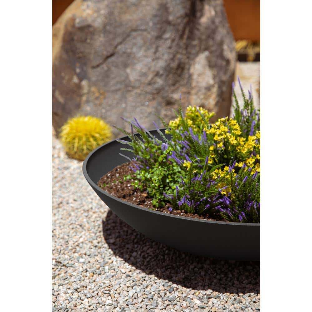 Lane Black 32" Plastic-Stone Round Planter Set