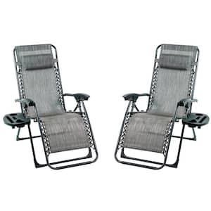 Metal Outdoor Recliner Gravity Chairs in Grey (2-Pack)