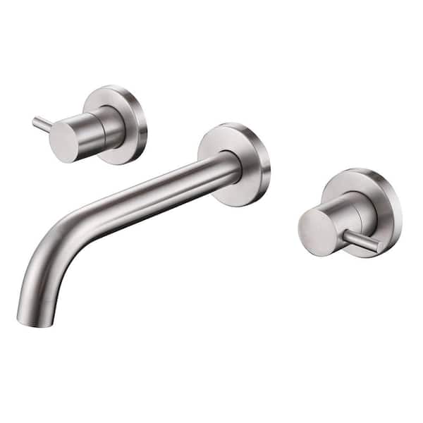 Double-Handle Wall-Mount Roman Tub Faucet with Swivel Spout Stainless Steel 3 Hole Bathtub Fillers in Brushed Nickel
