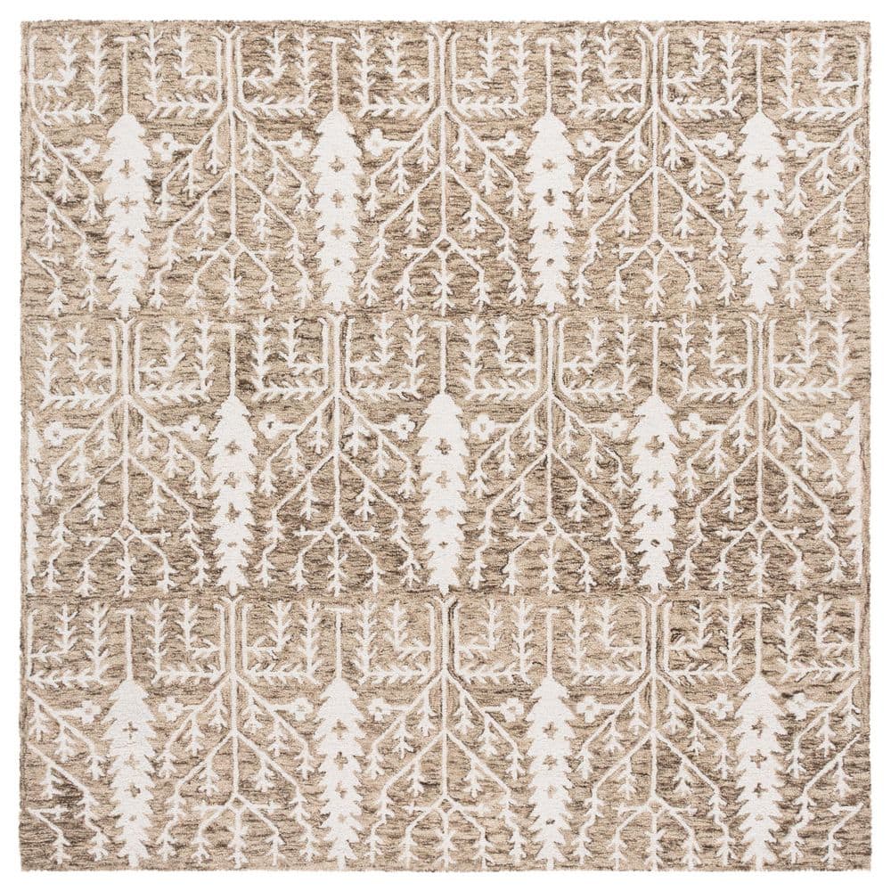 SAFAVIEH Jardin 6 ft. x 6 ft. Light Brown/Ivory Geometric Branches ...
