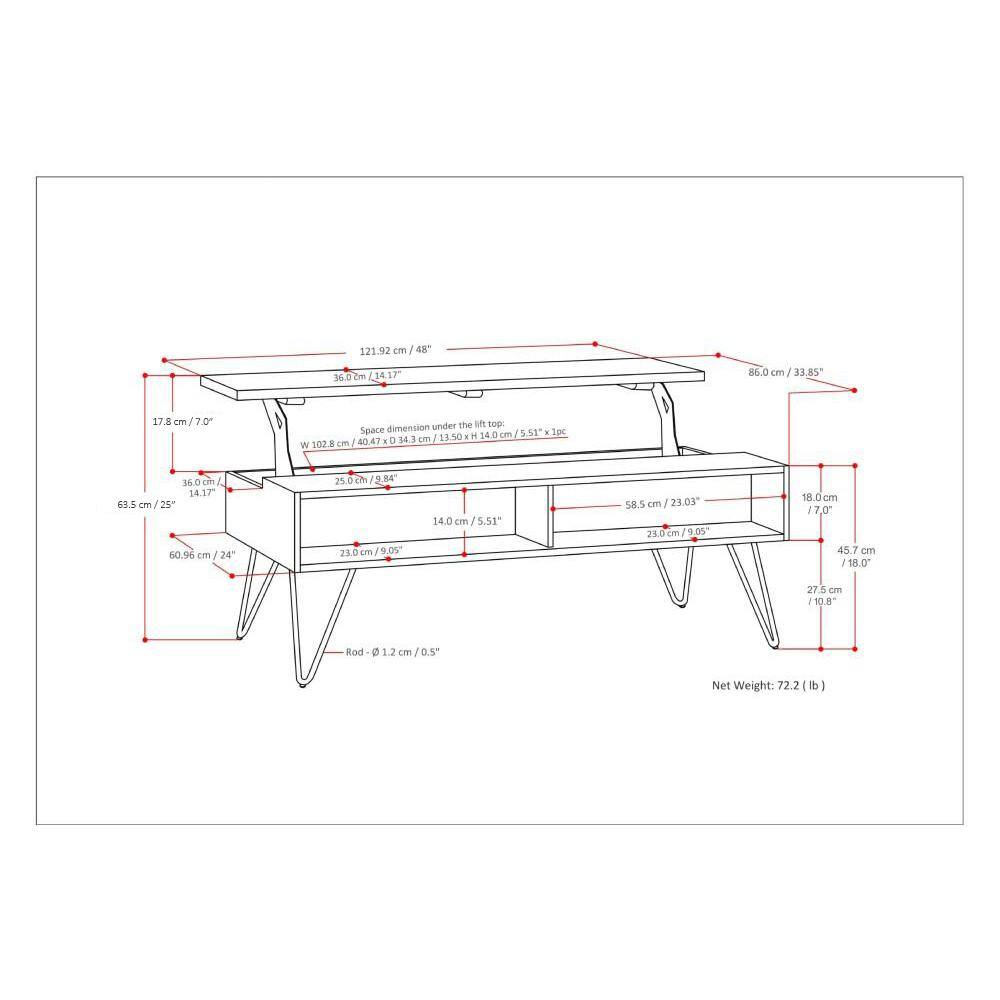 Hunter Industrial Natural Mango Wood 48" Lift-Top Coffee Table with Storage