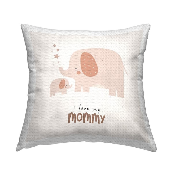 Stupell Industries Love My Mommy Elephants Off-White Square Outdoor Throw Pillow