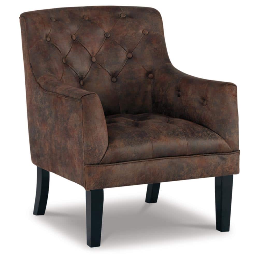 Mahogany Brown Faux Leather French Country Accent Chair