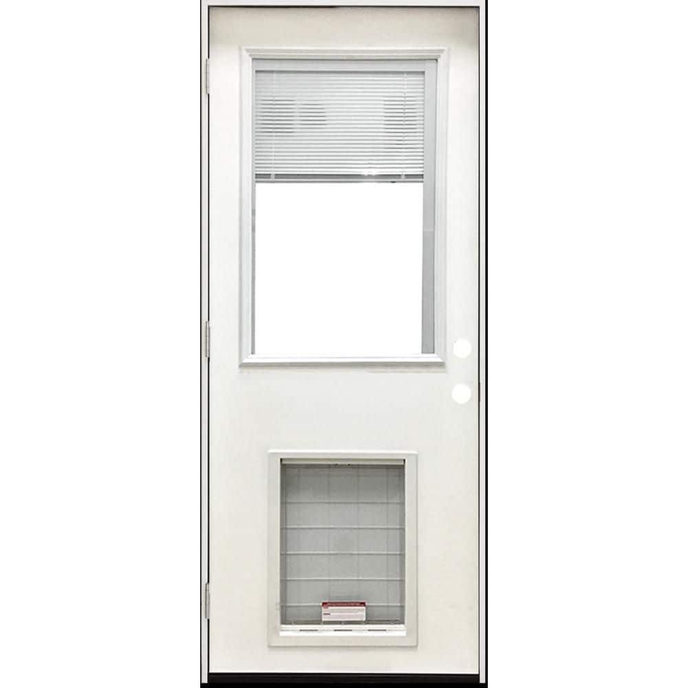 36 in. x 80 in. Reliant Series Clear MiniBlind RHOS White Primed Fiberglass Prehung Front Door with Extra Large Pet Door price history on PriceWatchPro