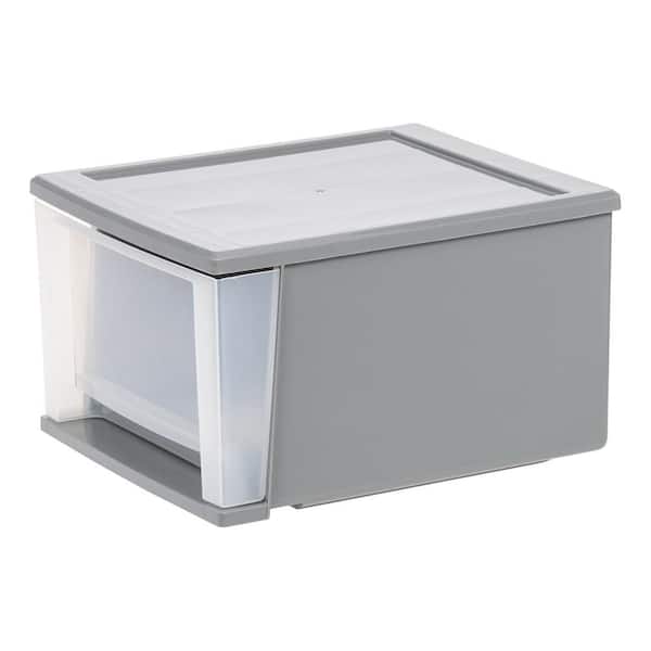 1 Drawer Stackable Storage Unit with Clear Drawer, Gray (12.05 in. W x 8.39 in. H)