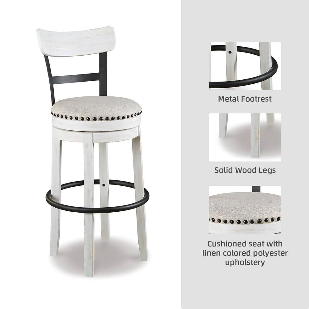 Industrial Cream White Swivel Barstool with Metal & Wood Accents