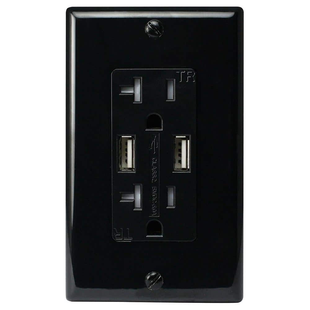 Two 5 Amp USB Two 20 Amp AC Wall Outlet and USB Charging Ports Wall Plate Tamper Resistant, Black price history on PriceWatchPro