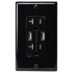 Two 5 Amp USB Two 20 Amp AC Wall Outlet and USB Charging Ports Wall Plate Tamper Resistant, Black