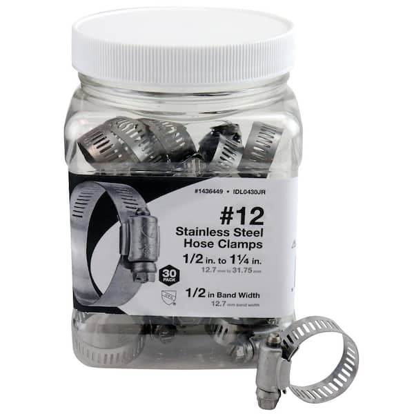 Apollo 1/2 in. to 1-1/4 in. Stainless Steel Hose Clamp Jar - No. 12 (30-Pack)