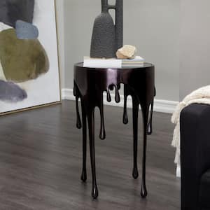 16 in. Black Drip Large Round Glass End Table with Melting Design and Shaded Glass Top