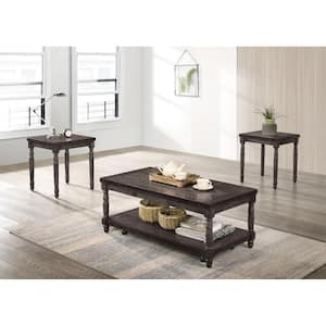 Polla 46 in. Weathered Gray Rectangle Wood Top 3-Piece Coffee Table Set