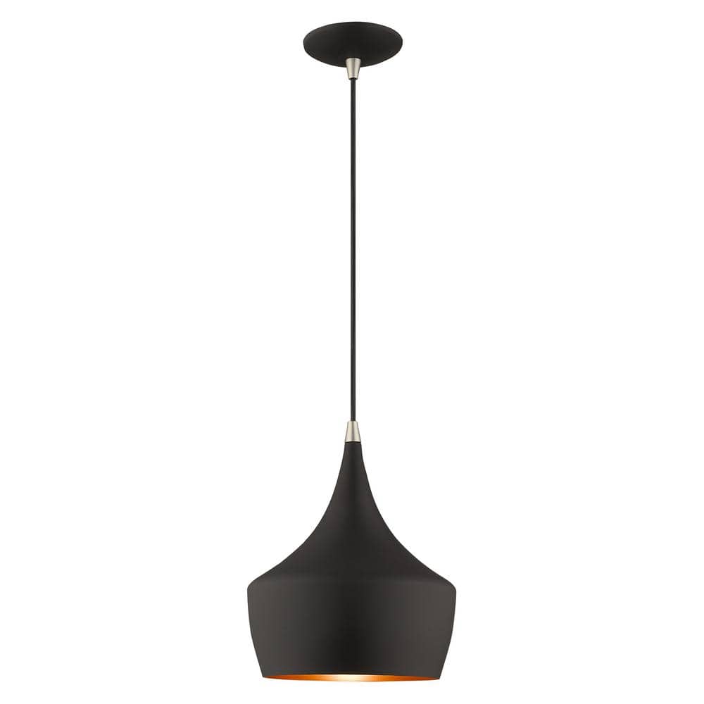 Contemporary Mini Pendant with Black Metal Shade and Gold Finish Inside