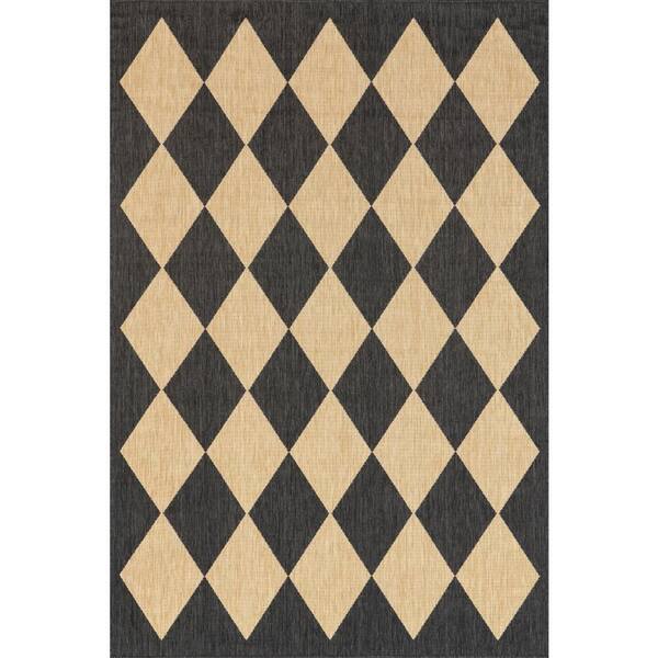 Sabina Diamond Trellis Dark Grey 2 ft. x 10 ft. Outdoor Runner Rug