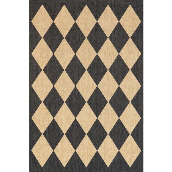 Sabina Diamond Trellis Dark Grey 2 ft. x 6 ft. Outdoor Runner Rug