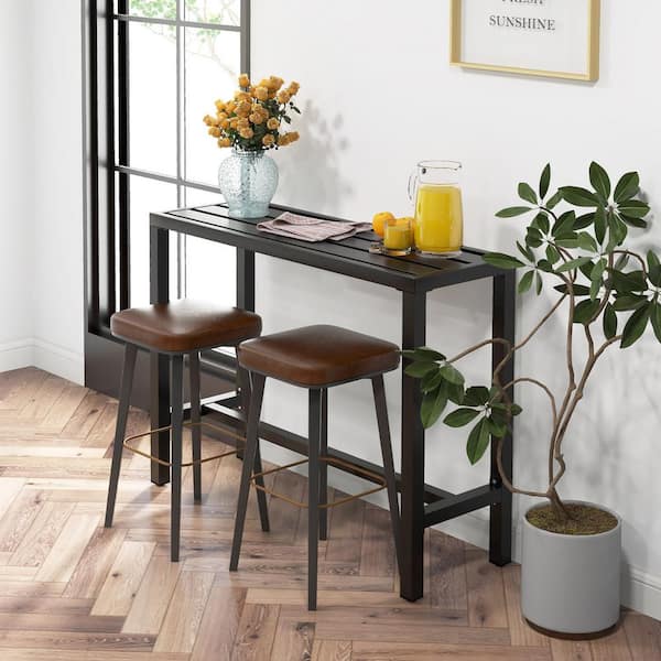 Costway Black Metal 48 in. 4-Legs Dining Table Seats 4