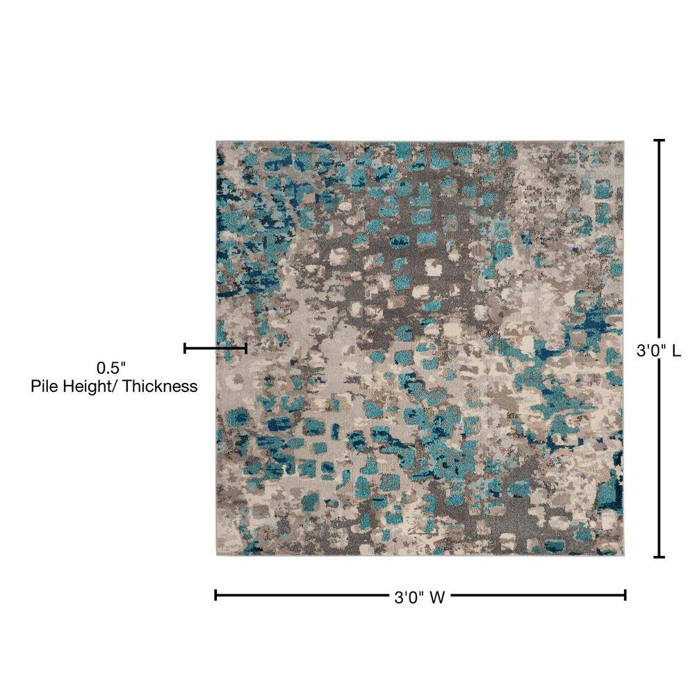 Monaco Square Grey Synthetic 3' x 3' Easy-Care Area Rug