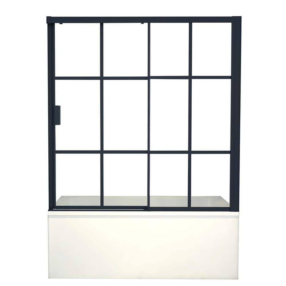 Joselyn 59" Black Steel Framed Sliding Tub Door with Clear Glass