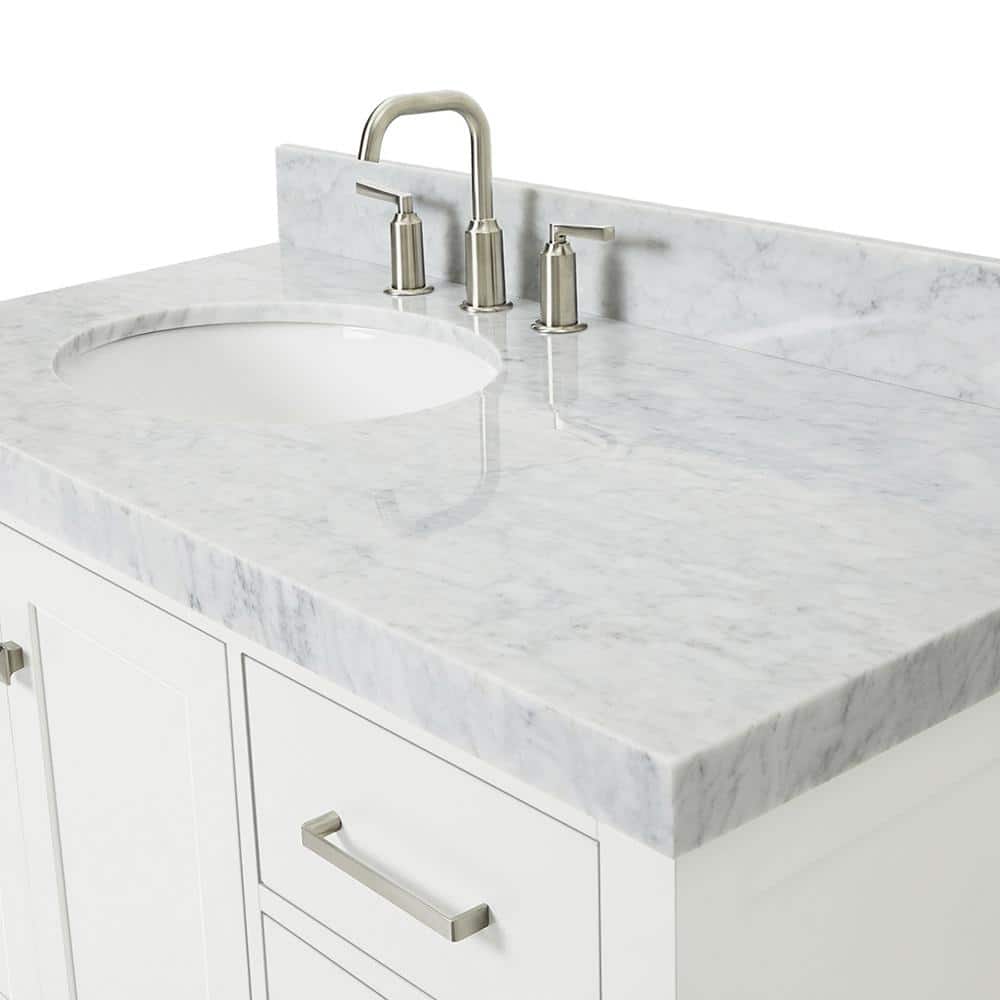 Cambridge 42'' White Wood Single Bathroom Vanity with Carrara Marble Top