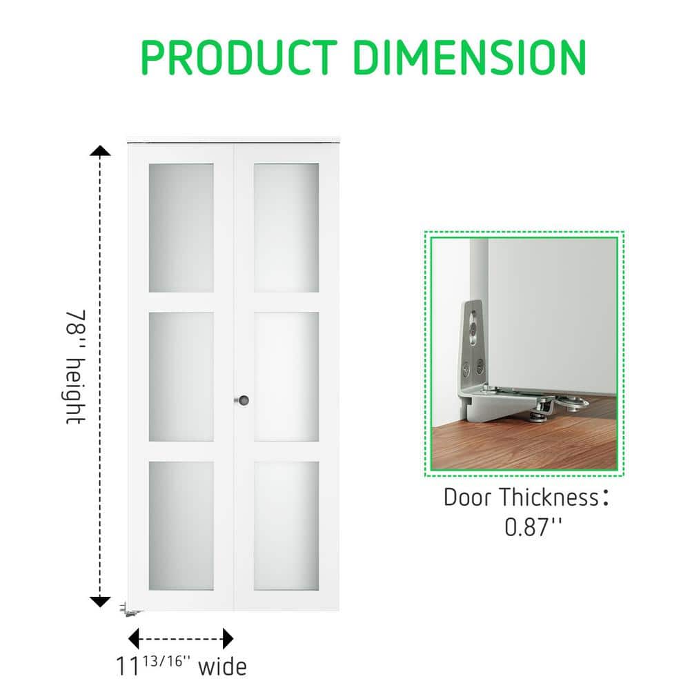 24 in. White MDF Bi-Fold Door with Frosted Glass Panels