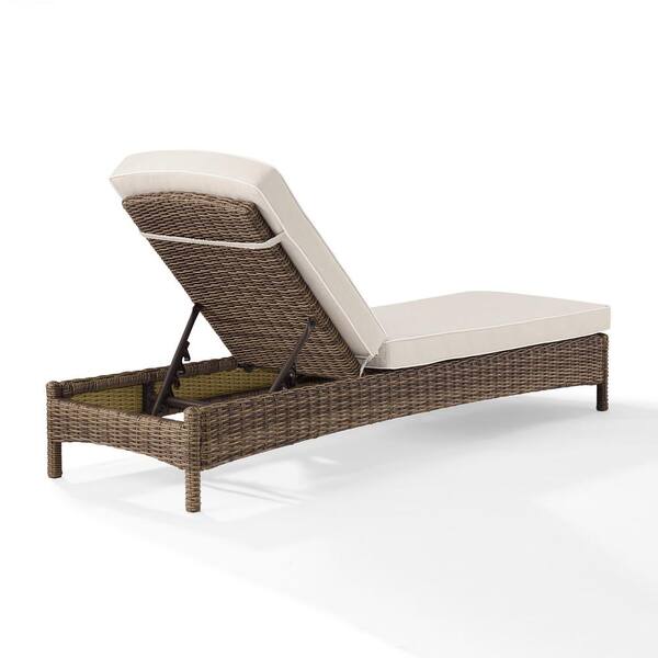 Brown Crosley Furniture Palm Harbor Outdoor Wicker Chaise Lounge with Tan Cushions