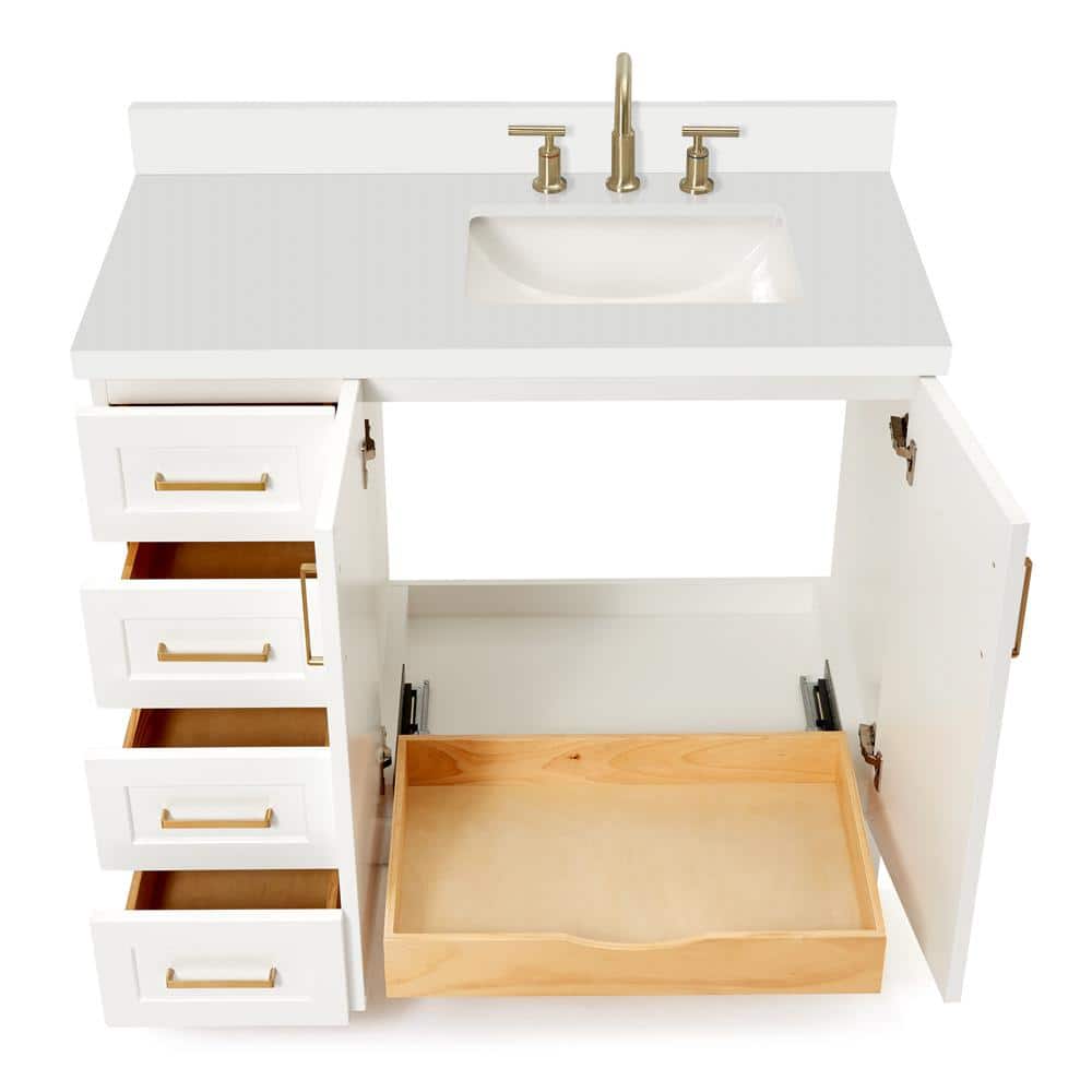 Taylor 43" White Quartz Single Sink Vanity with Brass Hardware