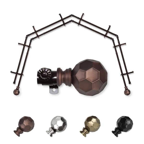 EMOH 13/16" Dia Adjustable 4-Sided Double Bay Window Curtain Rod 28 to 48" (each side) with Elliana Finials in Cocoa