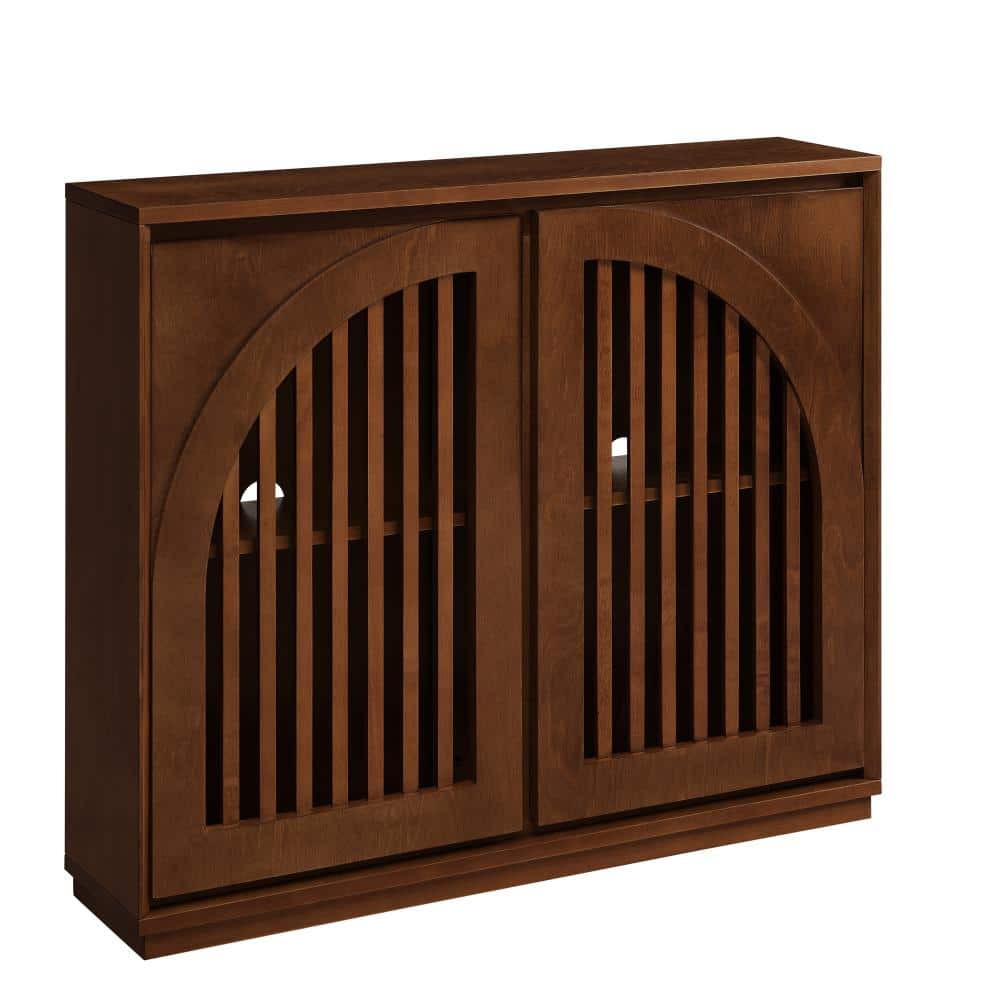 Walnut Solid Wood Buffet with Fluted Doors, Outlet Holes, Adjustable Shelves durable construction