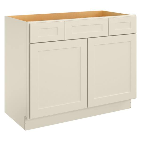 HOMEIBRO 42 in. W x 21 in. D x 34.5 in. H Bath Vanity Cabinet without Top in Shaker Antique White