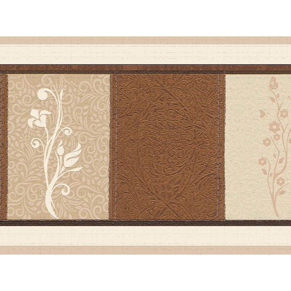 Dundee Deco Falkirk Dandy II Brown Tan Flowers Damask Peel and Stick Wallpaper Border