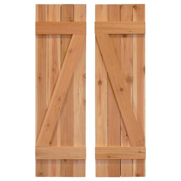 Dogberry Collections 14 in. x 54 in. Z Dirty Blonde Wood Board and Batten Shutters Pair