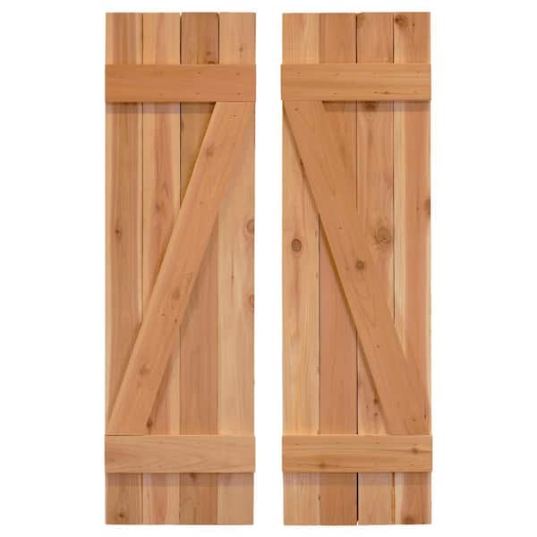 Dogberry Collections 14 in. x 66 in. Z Wood Board and Batten Shutters Pair in Dirty Blonde